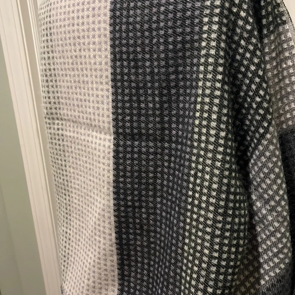 Men’s lightweight winter scarf hundred percent acrylic in grays, black and cream